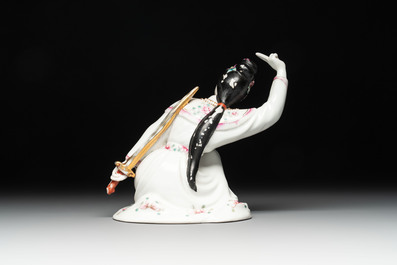 A Chinese famille rose group of Zhao Gongming 趙公明 and a figure of a goddess, Deng Yifu 鄧義福 mark, 19/20th C.