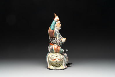 A Chinese famille rose group of Zhao Gongming 趙公明 and a figure of a goddess, Deng Yifu 鄧義福 mark, 19/20th C.
