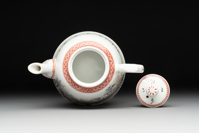 Two Chinese famille rose vases and a covered teapot, Yongzheng and Qianlong mark, signed Yu Wenhuan 余文環, 20th C.