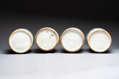 Four Chinese blue and white celadon-ground vases and a ginger jar, 19/20th C.