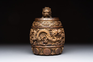 A fine Chinese gilt-bronze 'dragon among clouds' bell, Qianlong mark and of the period, dated 1743
