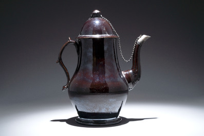 A black-glazed pottery coffeepot, teapot, milk jug and a bowl, Namur, 18th C.