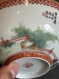 A fine Chinese famille rose eggshell 'Qiu Ran Ke Zhuan 虬髯客傳' bowl, signed Zeng Fuqing 曾福慶 and seal mark, 20th C.