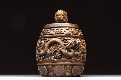 A fine Chinese gilt-bronze 'dragon among clouds' bell, Qianlong mark and of the period, dated 1743