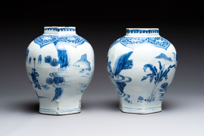 Three Chinese blue and white 'Lian Sheng San Ji 連升三級' vases, Transitional period