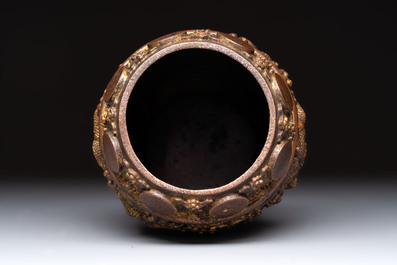 A fine Chinese gilt-bronze 'dragon among clouds' bell, Qianlong mark and of the period, dated 1743