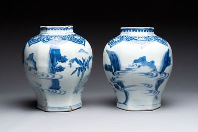 Three Chinese blue and white 'Lian Sheng San Ji 連升三級' vases, Transitional period