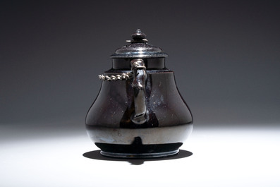 A black-glazed pottery coffeepot, teapot, milk jug and a bowl, Namur, 18th C.
