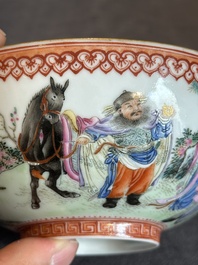 A fine Chinese famille rose eggshell 'Qiu Ran Ke Zhuan 虬髯客傳' bowl, signed Zeng Fuqing 曾福慶 and seal mark, 20th C.