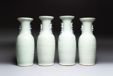 Four Chinese blue and white celadon-ground vases and a ginger jar, 19/20th C.