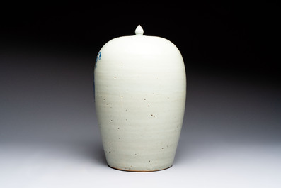 Four Chinese blue and white celadon-ground vases and a ginger jar, 19/20th C.