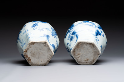 Three Chinese blue and white 'Lian Sheng San Ji 連升三級' vases, Transitional period