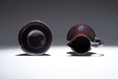 A black-glazed pottery coffeepot, teapot, milk jug and a bowl, Namur, 18th C.