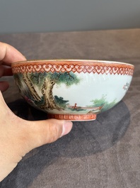 A fine Chinese famille rose eggshell 'Qiu Ran Ke Zhuan 虬髯客傳' bowl, signed Zeng Fuqing 曾福慶 and seal mark, 20th C.