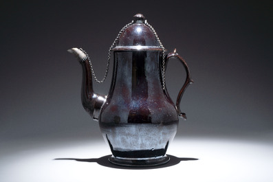 A black-glazed pottery coffeepot, teapot, milk jug and a bowl, Namur, 18th C.