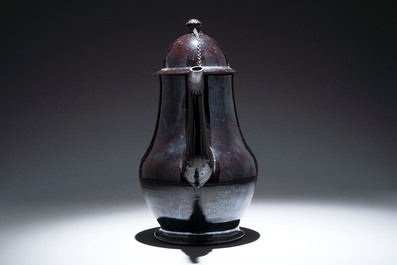 A black-glazed pottery coffeepot, teapot, milk jug and a bowl, Namur, 18th C.