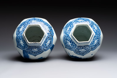 Three Chinese blue and white 'Lian Sheng San Ji 連升三級' vases, Transitional period