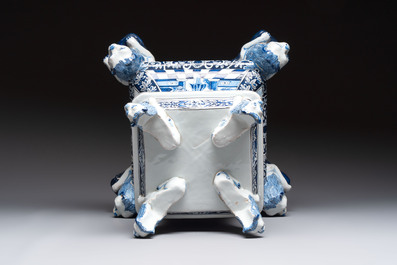 An impressive blue and white Dutch Delft seven-part tulip vase, 19th C.