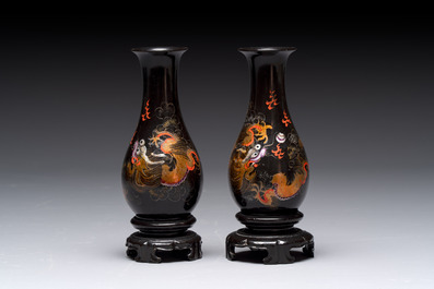 A collection of seven Chinese Fuzhou or Foochow lacquer vases, 19/20th C.