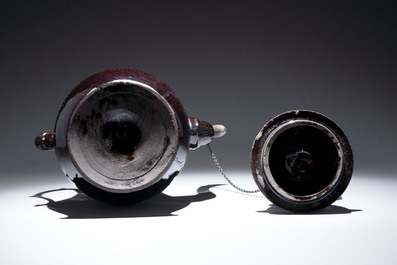 A black-glazed pottery coffeepot, teapot, milk jug and a bowl, Namur, 18th C.
