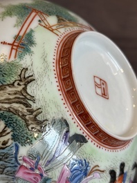 A fine Chinese famille rose eggshell 'Qiu Ran Ke Zhuan 虬髯客傳' bowl, signed Zeng Fuqing 曾福慶 and seal mark, 20th C.