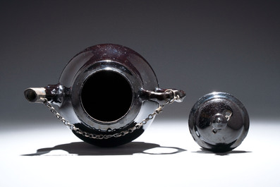 A black-glazed pottery coffeepot, teapot, milk jug and a bowl, Namur, 18th C.