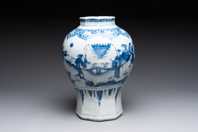 Three Chinese blue and white 'Lian Sheng San Ji 連升三級' vases, Transitional period