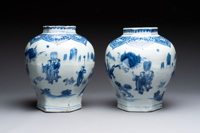 Three Chinese blue and white 'Lian Sheng San Ji 連升三級' vases, Transitional period