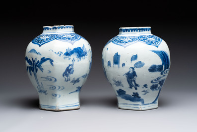 Three Chinese blue and white 'Lian Sheng San Ji 連升三級' vases, Transitional period
