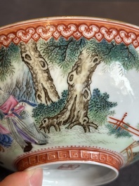 A fine Chinese famille rose eggshell 'Qiu Ran Ke Zhuan 虬髯客傳' bowl, signed Zeng Fuqing 曾福慶 and seal mark, 20th C.