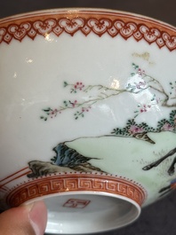 A fine Chinese famille rose eggshell 'Qiu Ran Ke Zhuan 虬髯客傳' bowl, signed Zeng Fuqing 曾福慶 and seal mark, 20th C.
