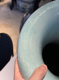 A pair of large Chinese famille rose turquoise-ground 'Buddhist symbols and lotus scroll' vases, Guangxu mark and of the period