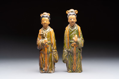 Three Chinese sancai-glazed figures of deities, Ming