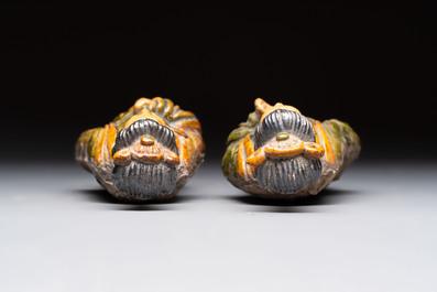 Three Chinese sancai-glazed figures of deities, Ming