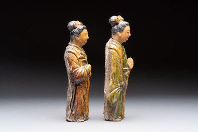 Three Chinese sancai-glazed figures of deities, Ming