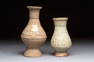 Two Chinese qingbai vases and an ewer with floral design, Song