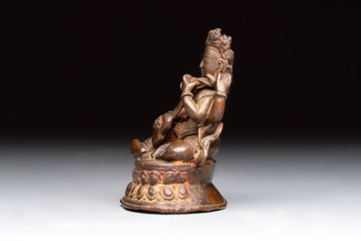 A small Nepalese bronze sculpture of Lokapala Dhritarashtra, 17th C.