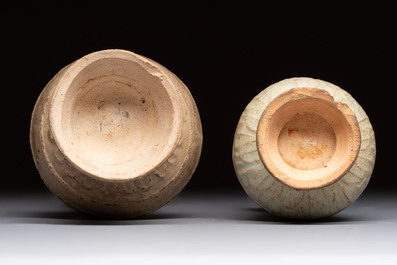 Two Chinese qingbai vases and an ewer with floral design, Song