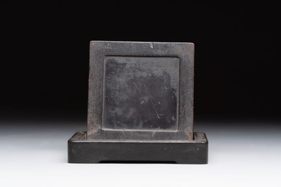 A Chinese hardstone, mother-of-pearl and silver embellished zitan box, Zhou Zhi 周製 mark, 18th C.