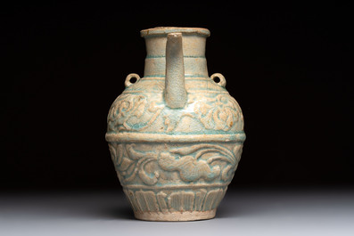 Two Chinese qingbai vases and an ewer with floral design, Song