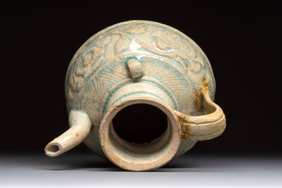Two Chinese qingbai vases and an ewer with floral design, Song