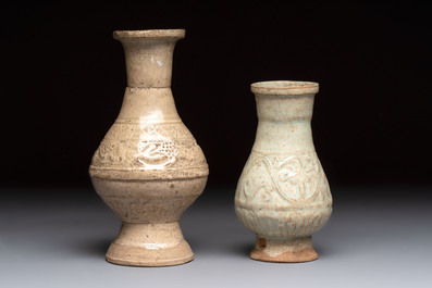 Two Chinese qingbai vases and an ewer with floral design, Song