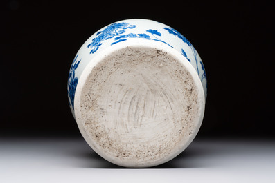 A Chinese blue and white vase with floral design, Transitional period