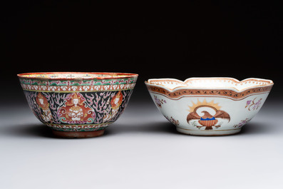 A Chinese Bencharong bowl for the Thai market and an export bowl for the American market, 19th C.