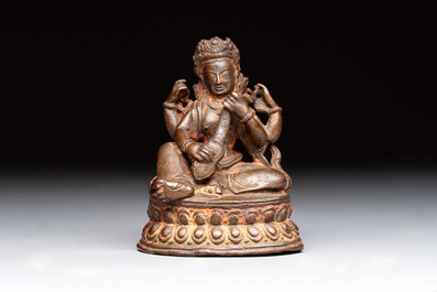 A small Nepalese bronze sculpture of Lokapala Dhritarashtra, 17th C.