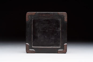 A Chinese hardstone, mother-of-pearl and silver embellished zitan box, Zhou Zhi 周製 mark, 18th C.