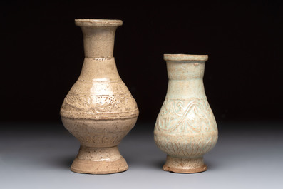 Two Chinese qingbai vases and an ewer with floral design, Song