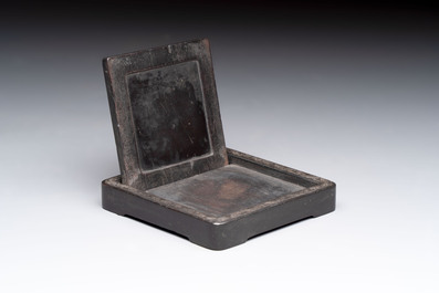 A Chinese hardstone, mother-of-pearl and silver embellished zitan box, Zhou Zhi 周製 mark, 18th C.