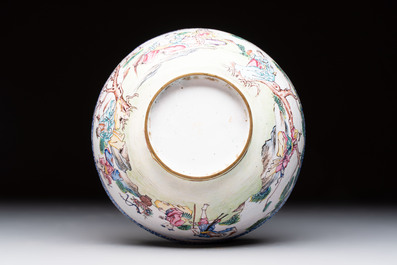 A Chinese Canton enamel 'Eight Immortals' bowl, 18th C.