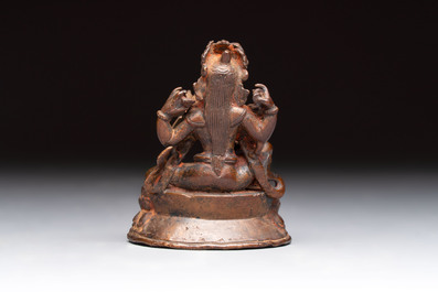 A small Nepalese bronze sculpture of Lokapala Dhritarashtra, 17th C.